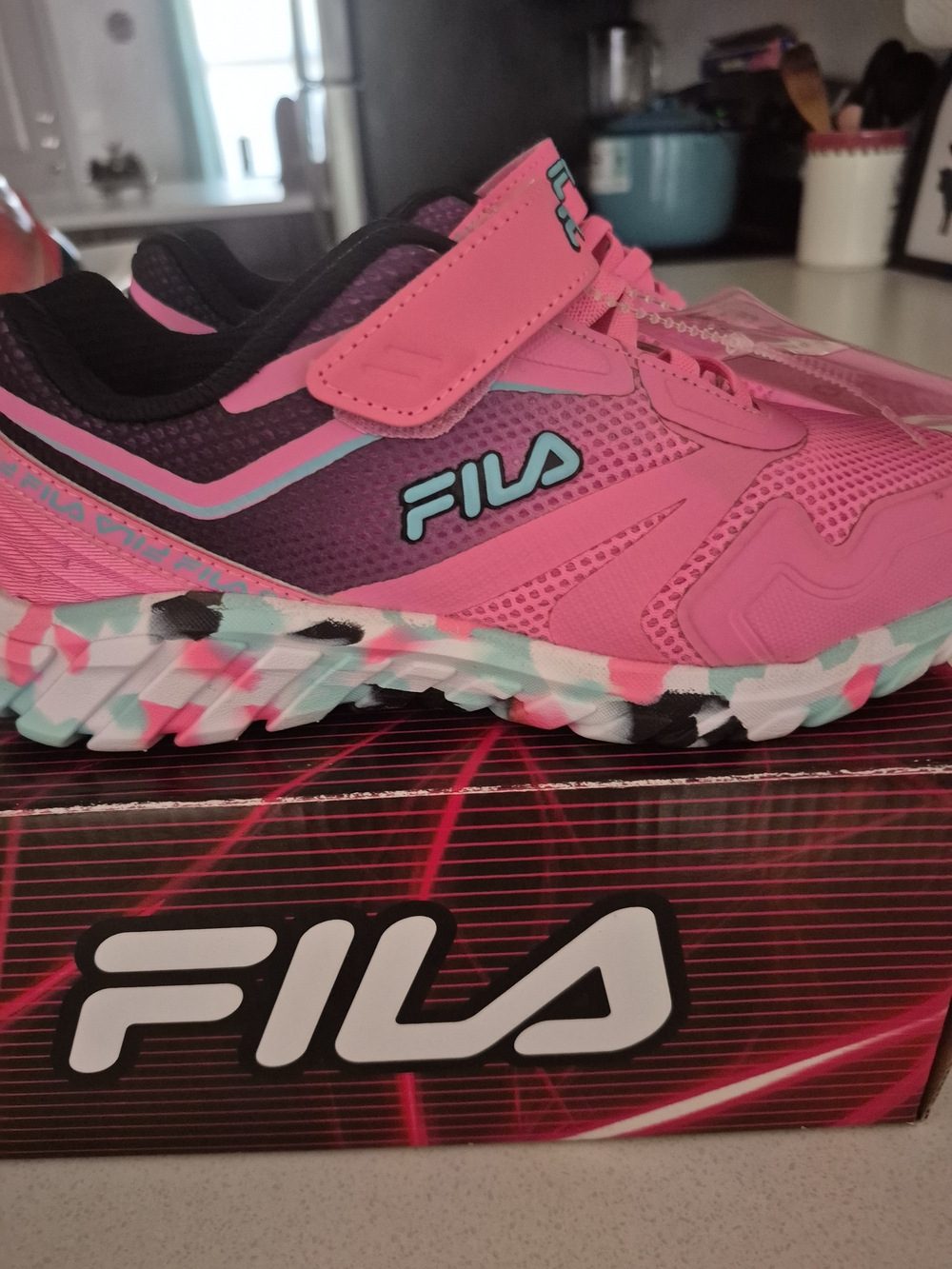 Fila Kids Bright Pink Sneakers with Aqua Accents